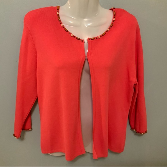 KNIT CHIC Jackets & Blazers - Knit Chic Coral Wood Bead Neckline Blazer Top Sz L